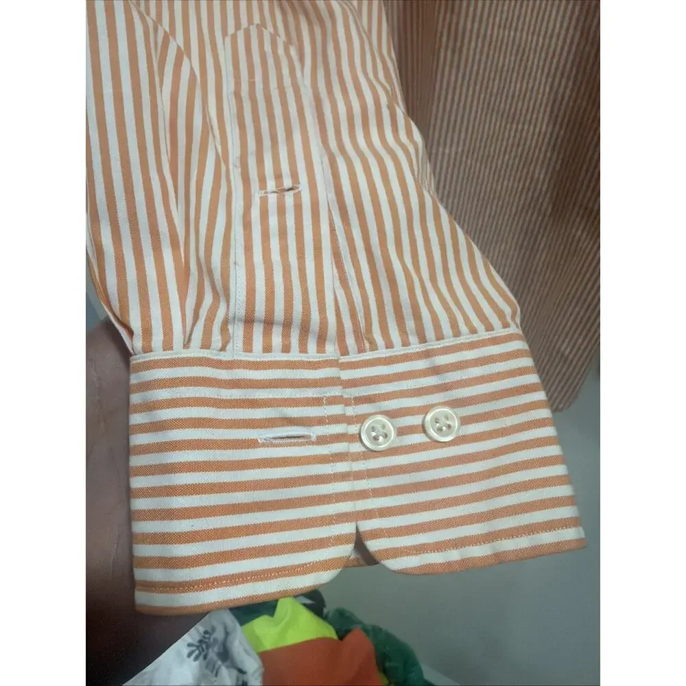 Polo Ralph Lauren Andrew Classic Fit Shirt Men's 17 32/33 Orange White Striped